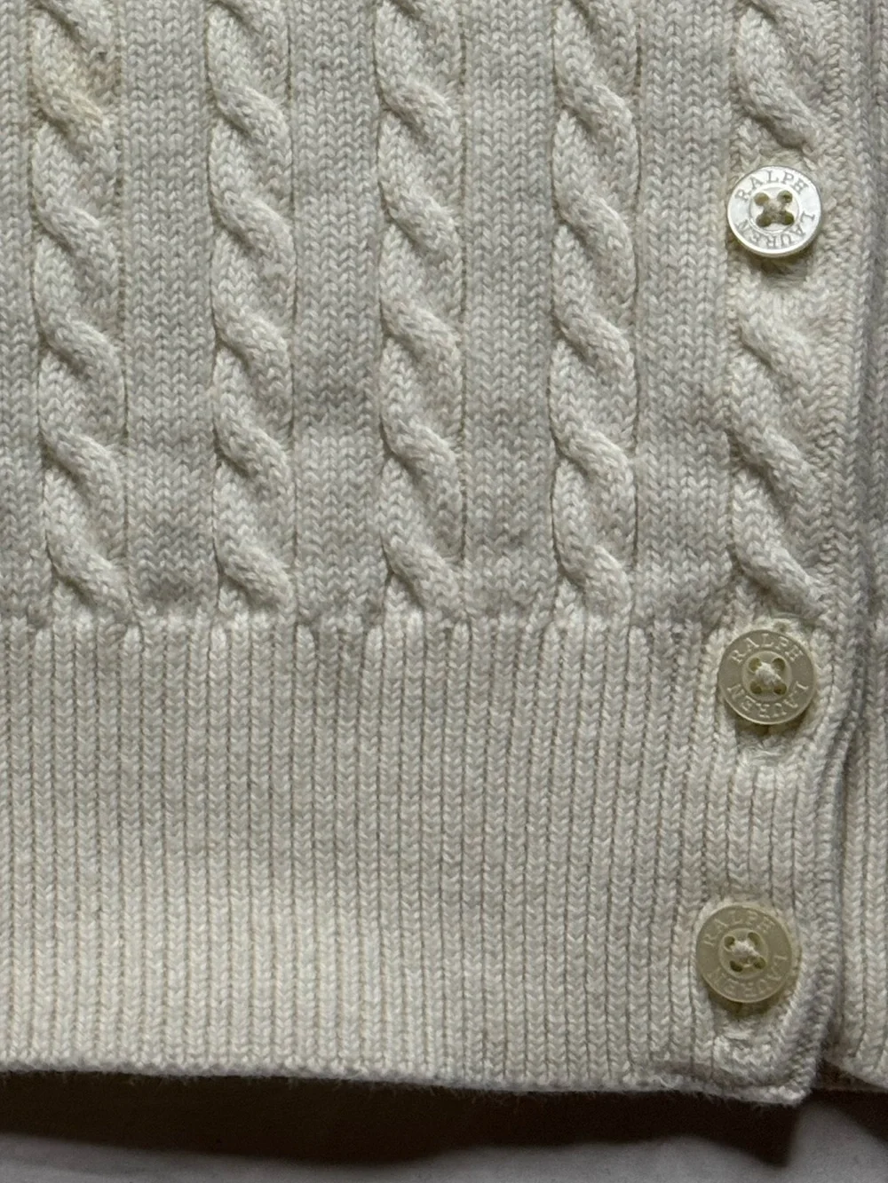 Ralph Lauren - Cream Cable Knit Button-Up Cardigan with Subtle Embroidery